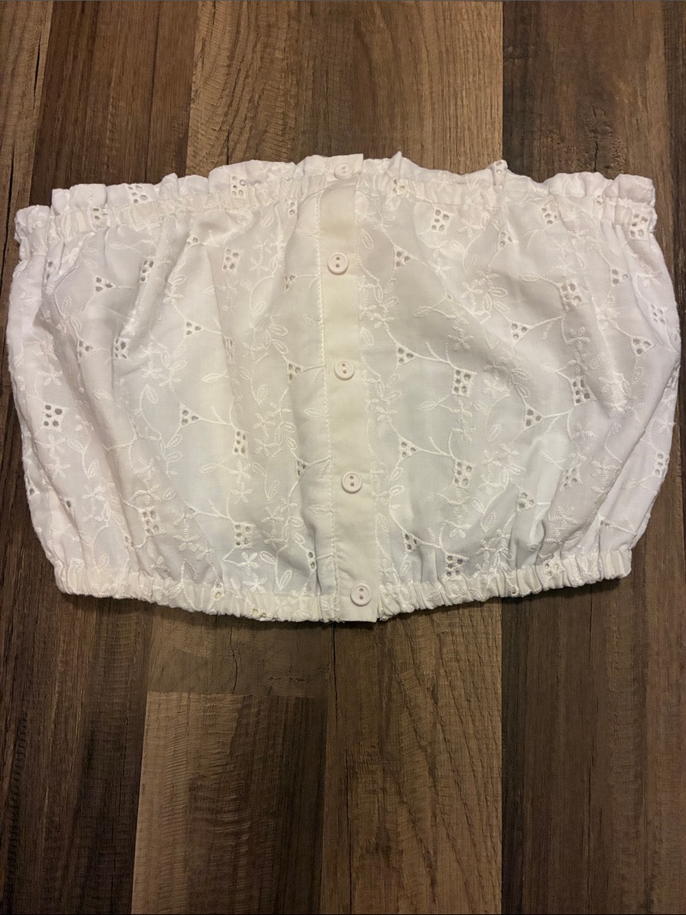 BOGO FREE- Love Tree White Eyelet Button-Front Strapless Crop Top- NWOT- Size M